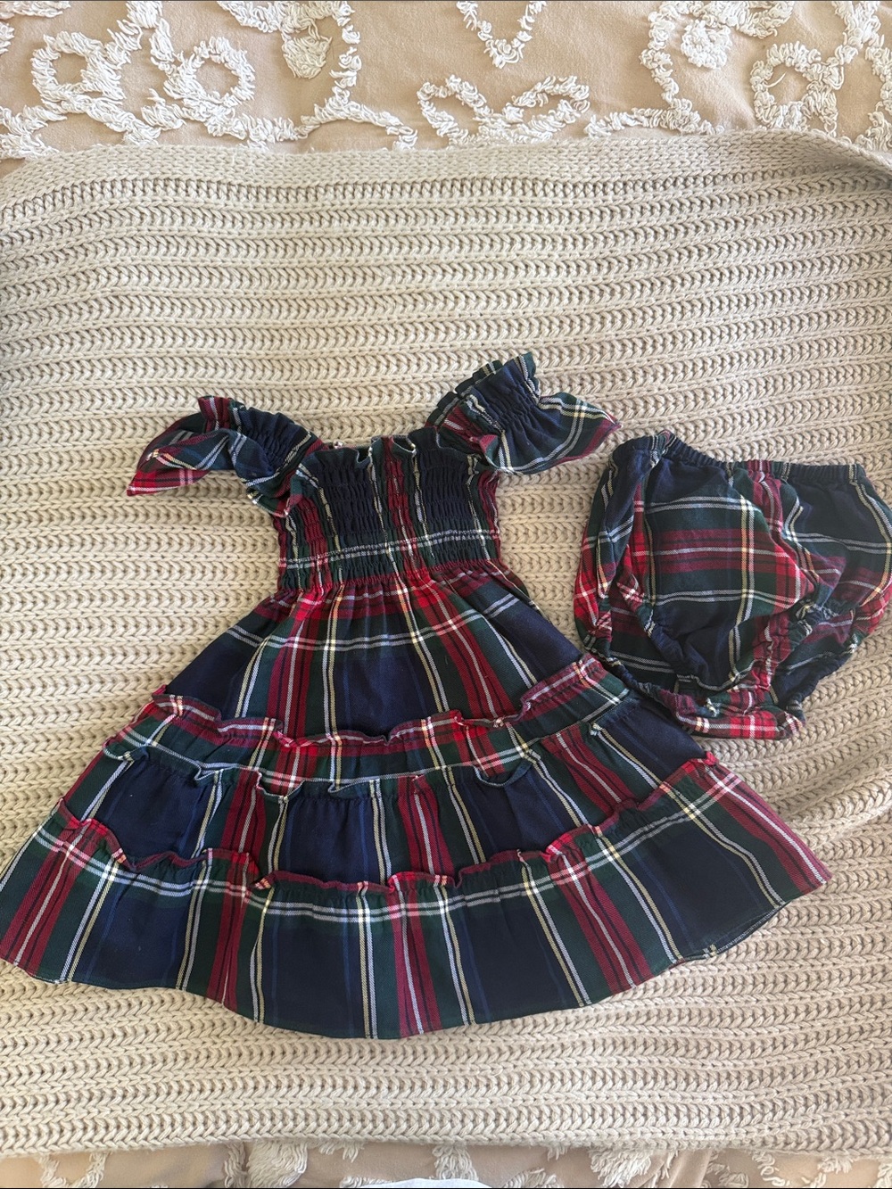 Hill House Navy and Red Plaid Tiny Nap Dress with Bloomers